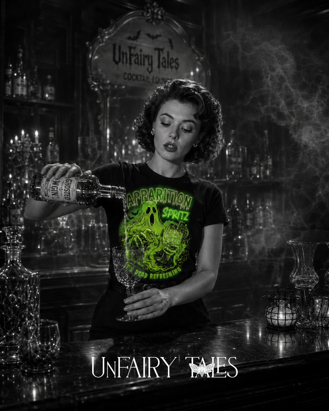 Apparition Spritz Tee — Funny Neon Ghost Halloween T-Shirt ('It's Dead Refreshing')