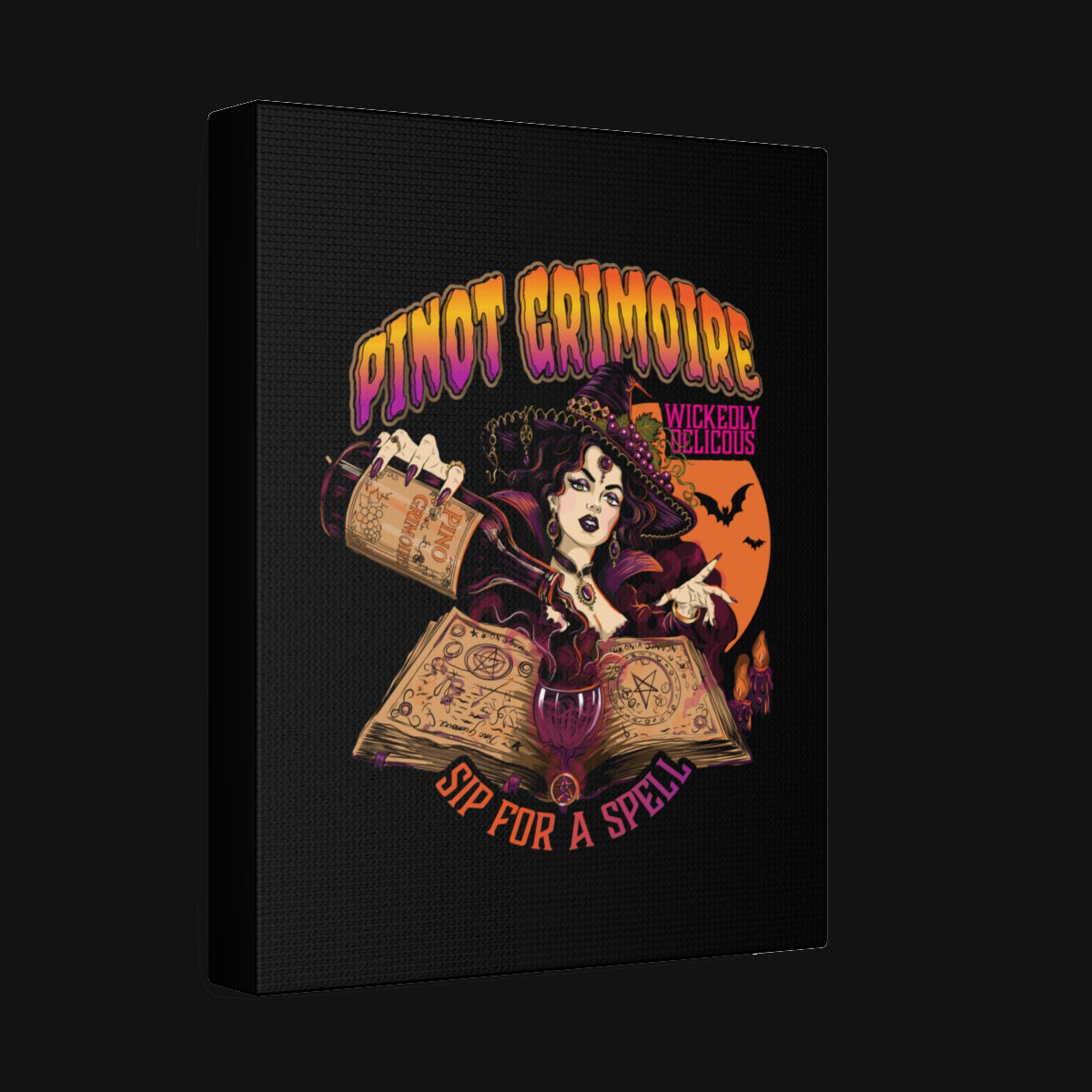 Pinot Grimoire Canvas Wall Art | Witchy Wine Gothic Horror Print