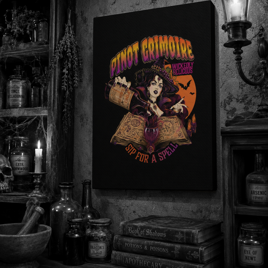 Pinot Grimoire Canvas Wall Art | Witchy Wine Gothic Horror Print