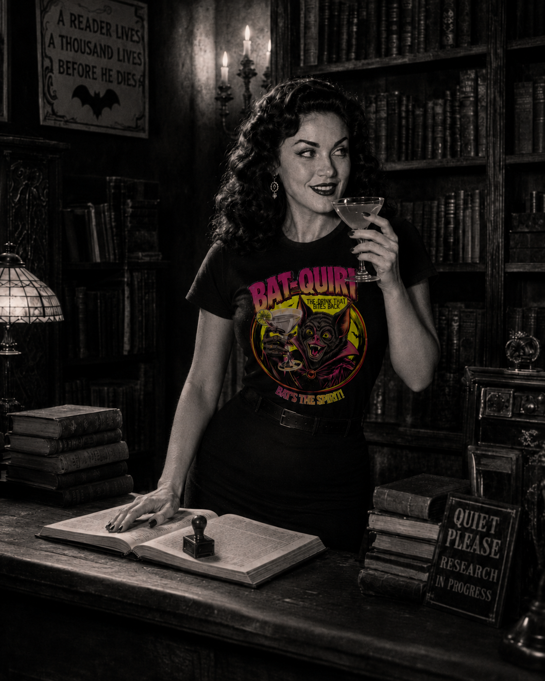 Bat-Quiri Vintage Horror Cocktail T-Shirt