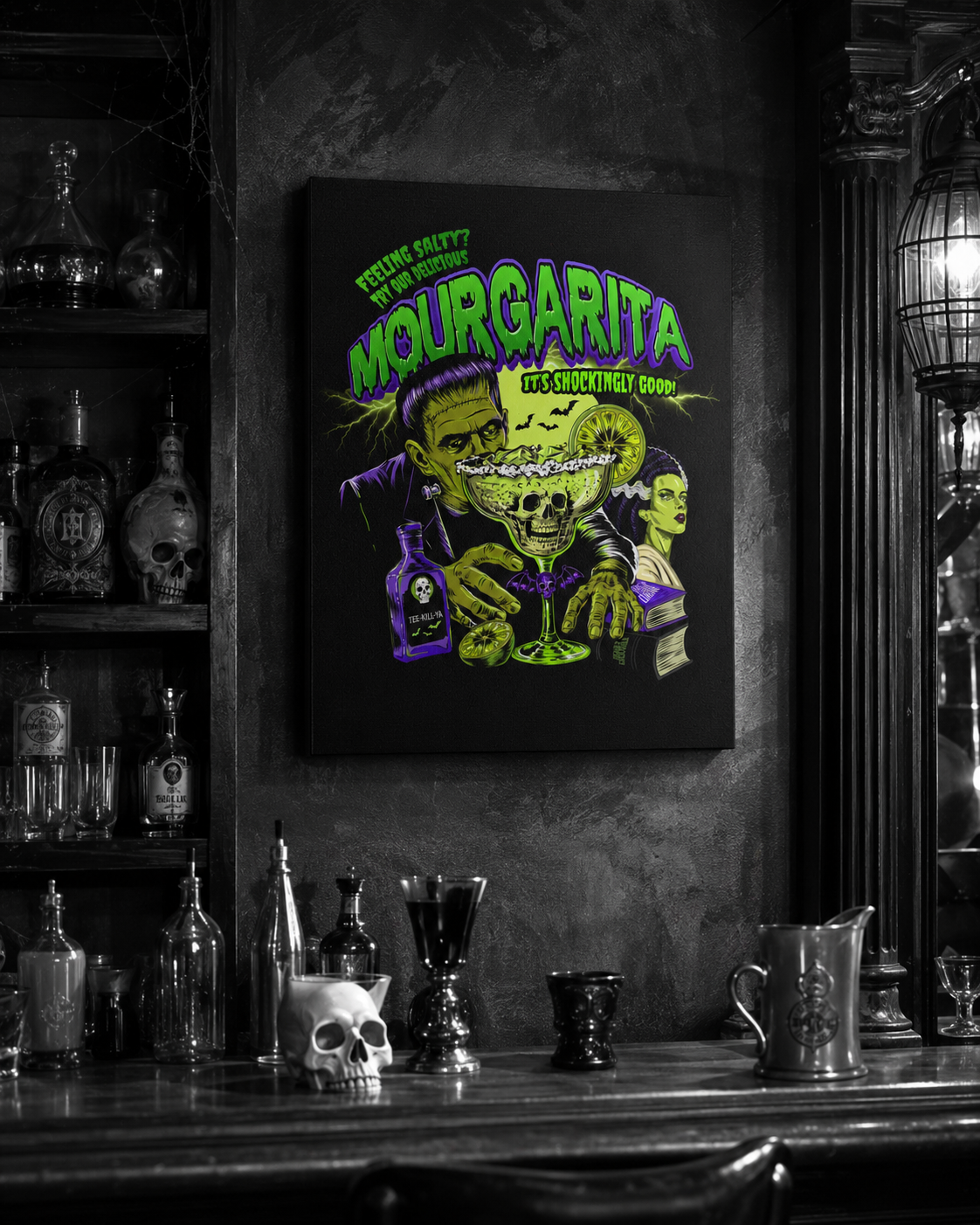 Mourgarita Canvas Wall Art | Frankenstein Cocktail Horror Print