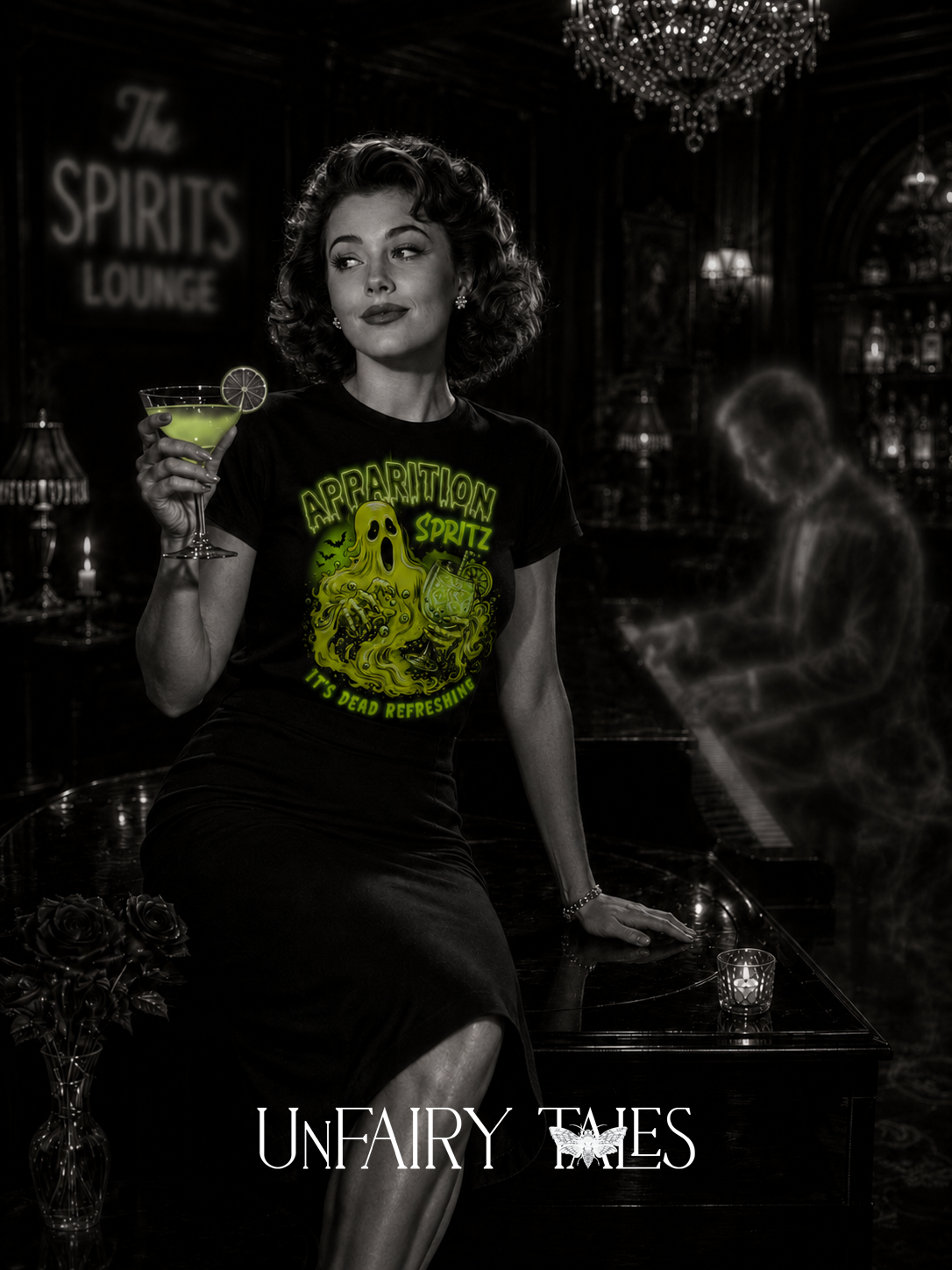 Apparition Spritz Tee — Funny Neon Ghost Halloween T-Shirt ('It's Dead Refreshing')