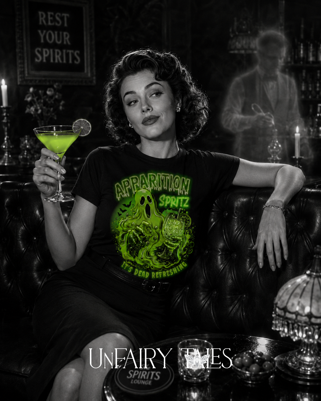 Apparition Spritz Tee — Funny Neon Ghost Halloween T-Shirt ('It's Dead Refreshing')